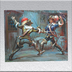 signiert Moya: 2 Degenfechter