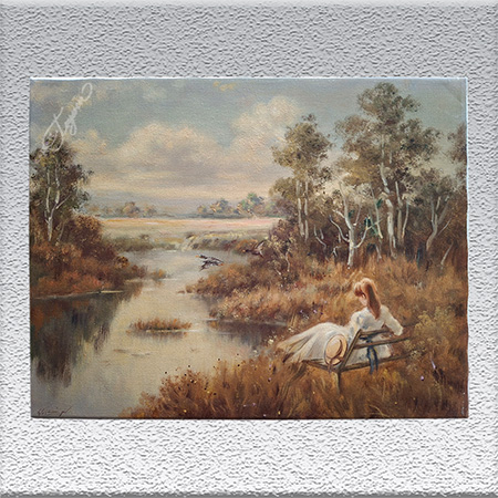 Helmut Brünninger – Junge Frau in Landschaft, Ölgemälde