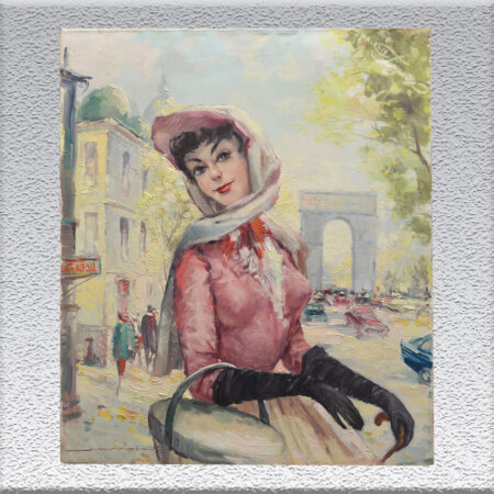 E. Nowak: Junge Dame in Paris, Ölgemälde, ungerahmt