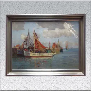Paul Ernst Wilke: Kutter im Hafen (um 1927) Ölgemälde, gerahmt, 60 x 80 cm 2450,- €